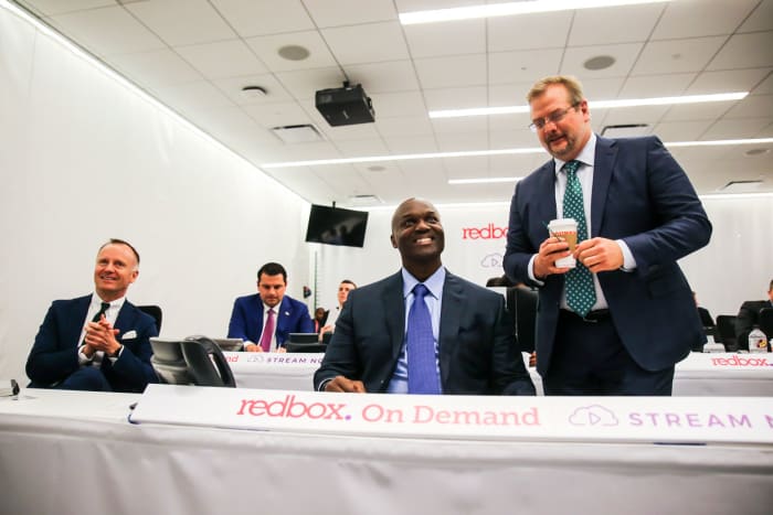 Christopher Johnson, Todd Bowles and Mike Maccagnan are all smiles on draft night.